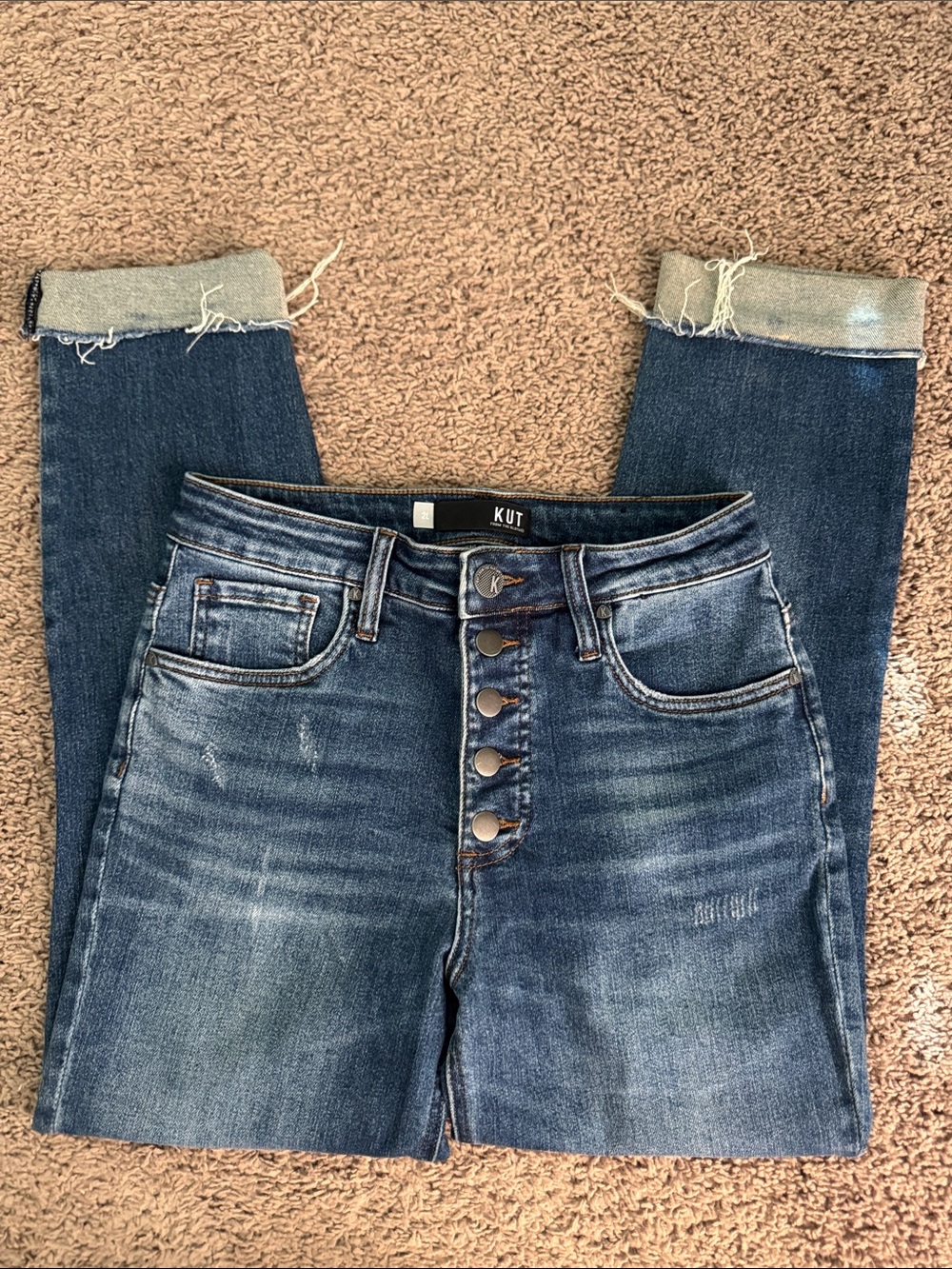 KUT Button-Fly Dark Wash Rachael Fab Ab Mom Jeans cuffed